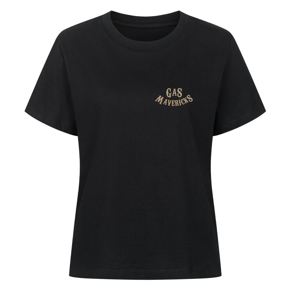 Black women's biker t-shirt in vintage style with pin-up girl, playing cards, dice, and spark plug – Gas Mavericks