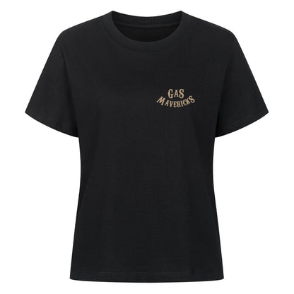 Black women's biker t-shirt in vintage style with pin-up girl, playing cards, dice, and spark plug – Gas Mavericks