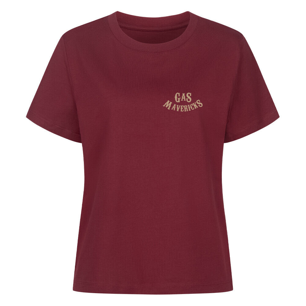 Black women's biker t-shirt in vintage style with pin-up girl, playing cards, dice, and spark plug – Gas Mavericks