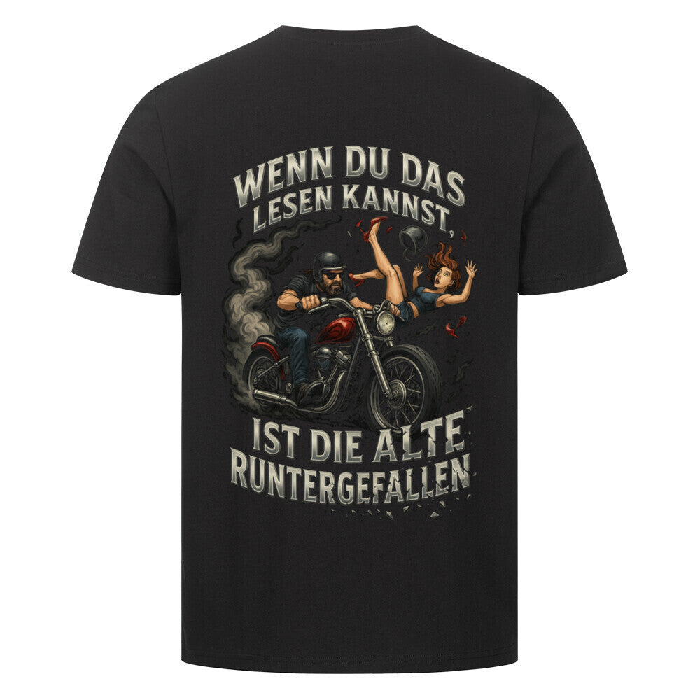 Biker-Shirt mit humorvollem Rückenprint „Wenn du das lesen kannst, ist die Alte runtergefallen“ – Gas Mavericks GM-7.13 | Image for color: schwarz