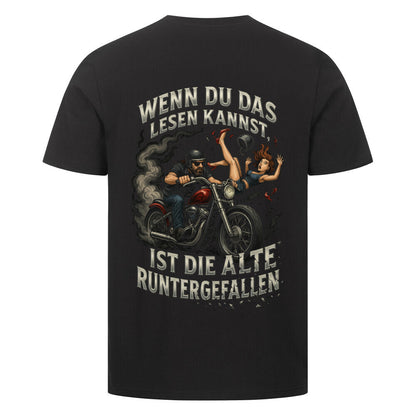Biker-Shirt mit humorvollem Rückenprint „Wenn du das lesen kannst, ist die Alte runtergefallen“ – Gas Mavericks GM-7.13 | Image for color: schwarz
